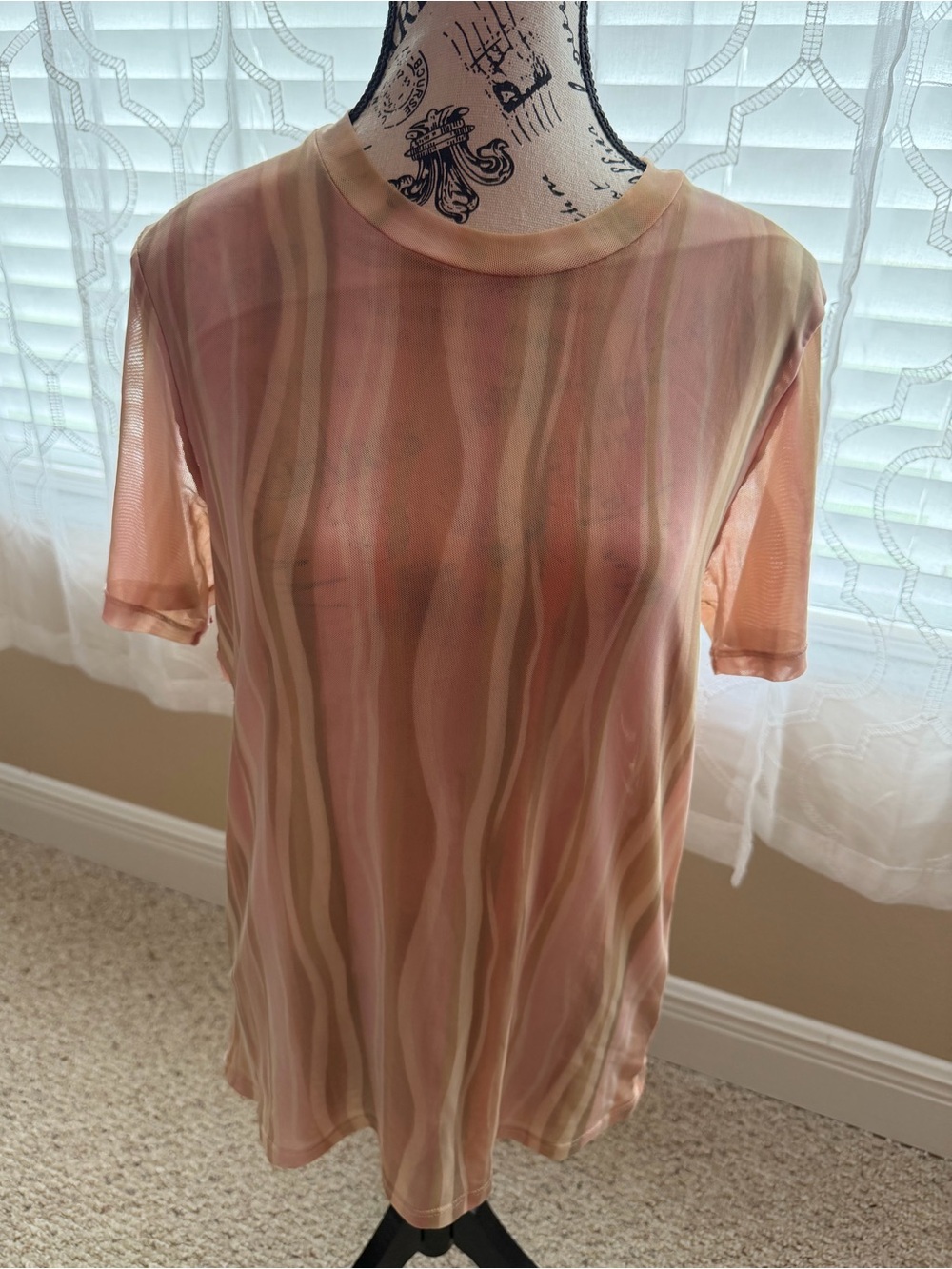 Johnny Was Mesh Wavy Striped Short-Sleeve Top XL